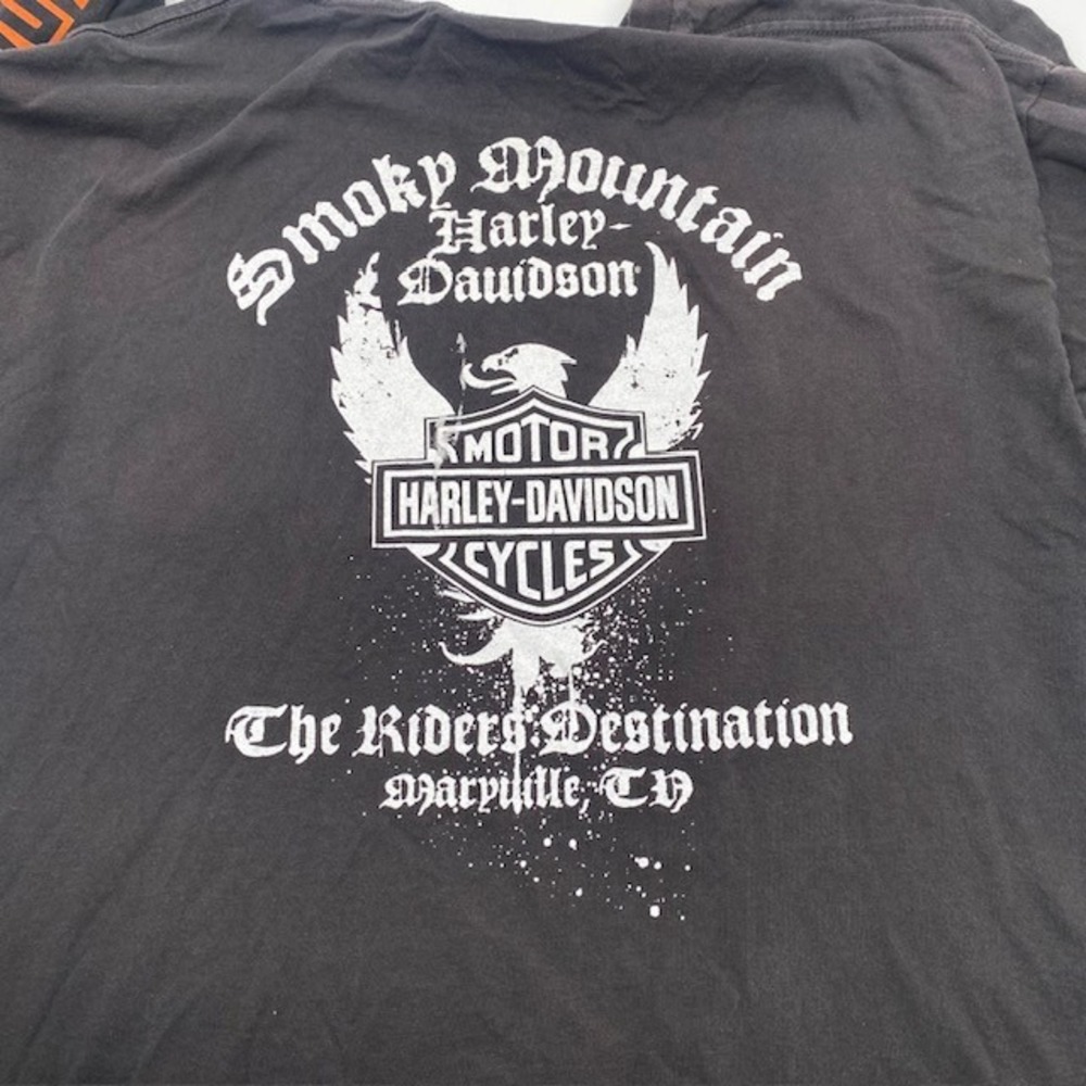 SMOKY MOUNTAIN Harley Davidson Pocket T-Shirt Mens 2XL Black Long Sleeve Graphic